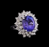 8.26 ctw Tanzanite and Diamond Ring - 14KT White Gold