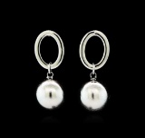 14mm Satin Bead and Glossy Post Earrings - Rhodium Plated