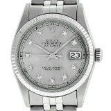 Rolex Mens Stainless Steel 36MM Slate Grey Diamond Datejust Wristwatch