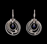 0.25 ctw Sapphire and Diamond Earrings - 14KT White Gold