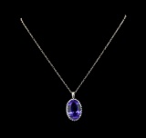 GIA Cert 30.28 ctw Tanzanite and Diamond Pendant With Chain - 14KT White Gold