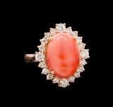 8.10 ctw Pink Coral and Diamond Ring - 14KT Rose Gold