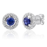 14k White Gold 1.17CTW Diamond and Sapphire Earring, (I2/H-I)