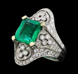 4.05 ctw Emerald And Diamond Ring - 18KT White Gold