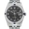 Rolex Mens Stainless Steel Dark Rhodium Roman Diamond & Sapphire Datejust Wristw