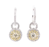 1.35 ctw Diamond Earrings - 14KT White And Yellow Gold