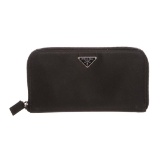 Prada Black Nylon Leather Zipper Wallet