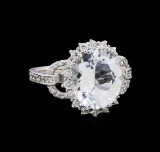 4.27 ctw Aquamarine and Diamond Ring - 14KT White Gold