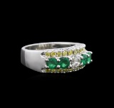 14KT White Gold 0.98 ctw Emerald and Diamond Ring