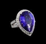 GIA Cert 13.42 ctw Tanzanite and Diamond Ring - 14KT White Gold