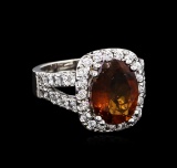 3.87 ctw Golden Tourmaline Ring - 14KT White Gold