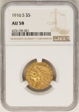 1916-S $5 Indian Head Half Eagle Gold Coin NGC AU58