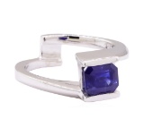 1.50 ctw Blue Sapphire Solitaire Ring - 14KT White Gold