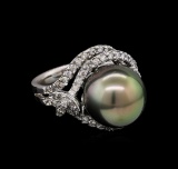 0.58 ctw Pearl and Diamond Ring - 14KT White Gold