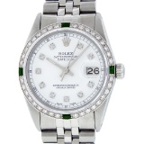 Rolex Mens Stainless Steel White Diamond & Emerald 36MM Datejust Wristwatch