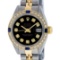 Rolex Ladies 2 Tone Black Diamond & Sapphire Datejust Wristwatch