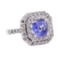 3.34 ctw Blue Sapphire And Diamond Ring - 18KT White Gold