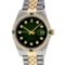 Rolex Mens 2 Tone 14K Green Vignette Diamond & Emerald Datejust Wristwatch