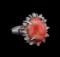 6.18 ctw Coral and Diamond Ring - 14KT White Gold