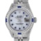 Rolex Ladies Stainless Steel MOP Diamond & Channel Set Sapphire Datejust Wristwa