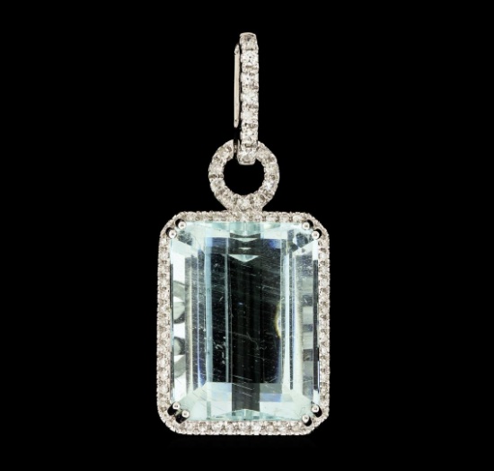 15.42 ctw Aquamarine and Diamond Pendant - 18KT White Gold