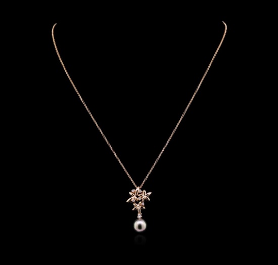 0.18 ctw Pearl and Diamond Pendant - 14KT Rose Gold