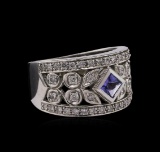 0.32 ctw Tanzanite and Diamond Ring - 14KT White Gold