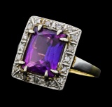3.00 ctw Synthetic Sapphire and Diamond Vintage Ring - 14KT Yellow and White Gol