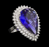 GIA Cert 17.33 ctw Tanzanite and Diamond Ring - 14KT White Gold