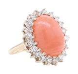 7.65 ctw Coral And Diamond Ring - 14KT Yellow And White Gold