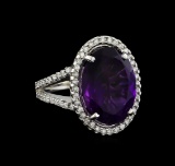 8.32 ctw Amethyst and Diamond Ring - 14KT White Gold