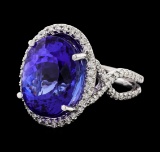 GIA Cert 14.65 ctw Tanzanite and Diamond Ring - 14KT White Gold