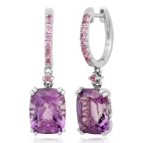 14k White Gold  4.43CTW Amethyst and Pink Sapphire Earring