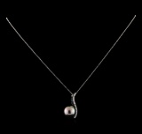 Pearl and Diamond Pendant With Chain - 14KT White Gold