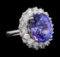 GIA Cert 12.06 ctw Tanzanite and Diamond Ring - 14KT White Gold