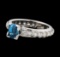 1.60 ctw Blue Zircon and Diamond Ring - 18KT White Gold