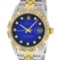 Rolex Mens 2 Tone 14K Blue Vignette String Pyramid Diamond Datejust Wristwatch