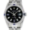 Rolex Mens Stainless Steel Black Baguette Diamond Dial & Sapphire Datejust Wrist
