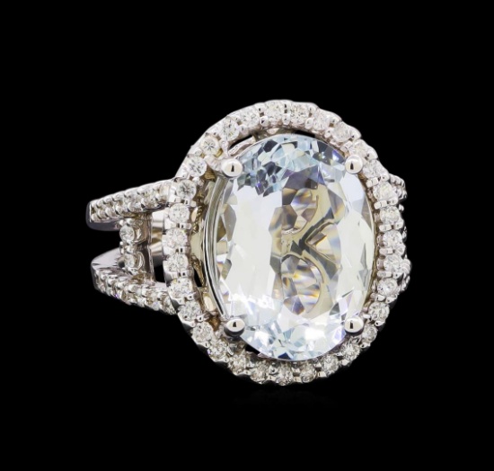 5.25 ctw Aquamarine and Diamond Ring - 14KT White Gold