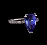 4.05 ctw Tanzanite and Diamond Ring - 14KT White Gold