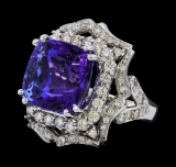 15.95 ctw Tanzanite and Diamond Ring - 14KT White Gold