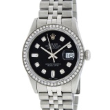 Rolex Mens Stainless Steel Black Diamond 36MM Datejust Wristwatch