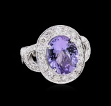 6.74 ctw Tanzanite and Diamond Ring - 18KT White Gold