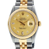 Rolex Mens 2 Tone 14K Champagne Diamond 36MM Datejust Wristwatch