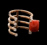 14KT Rose Gold 3.06 ctw Coral and Diamond Ring