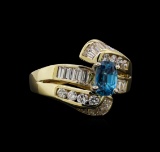 2.17 ctw Blue Zircon and Diamond Ring - 14KT Yellow Gold