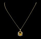 4.82 ctw Citrine Quartz and Diamond Pendant With Chain - 14KT Yellow Gold