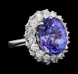 GIA Cert 12.06 ctw Tanzanite and Diamond Ring - 14KT White Gold