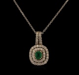 0.89 ctw Emerald and Diamond Pendant With Chain - 14KT White Gold