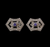 0.23 ctw Tanzanite and Diamond Earrings - 14KT White Gold